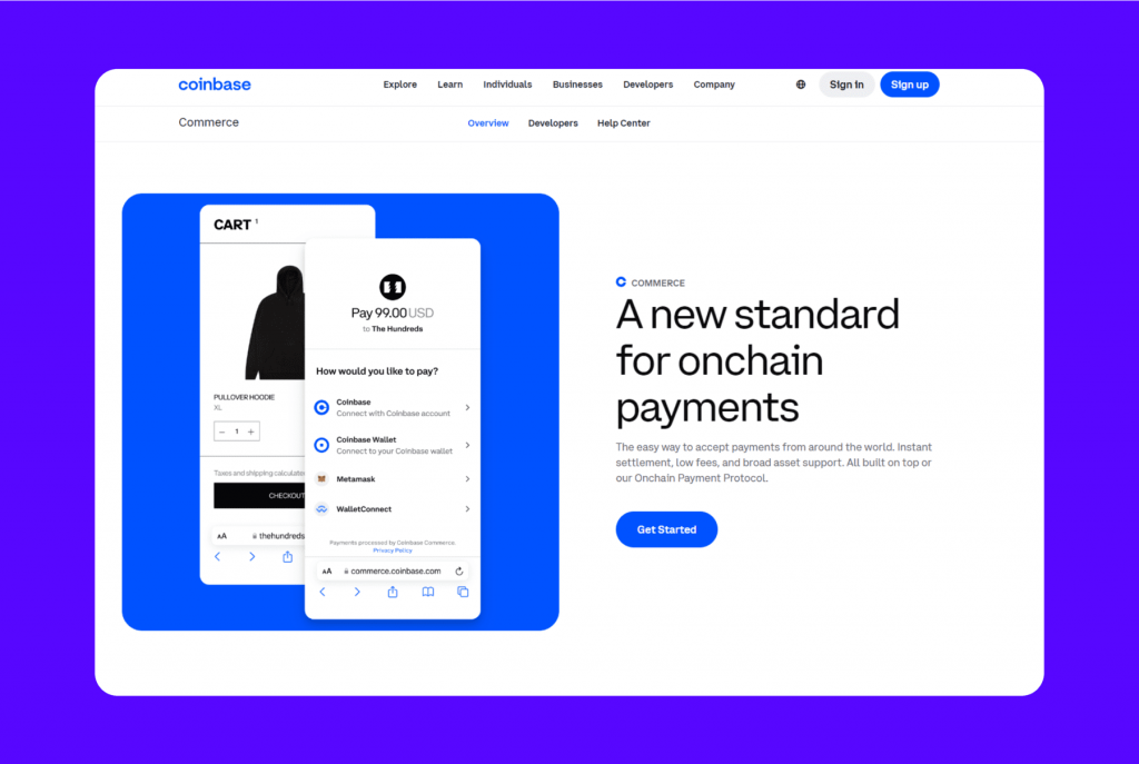 Coinbase Commerce's page