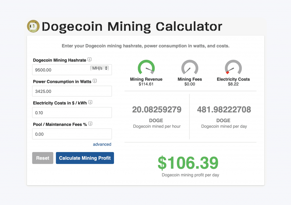 dogecoin mining calculator