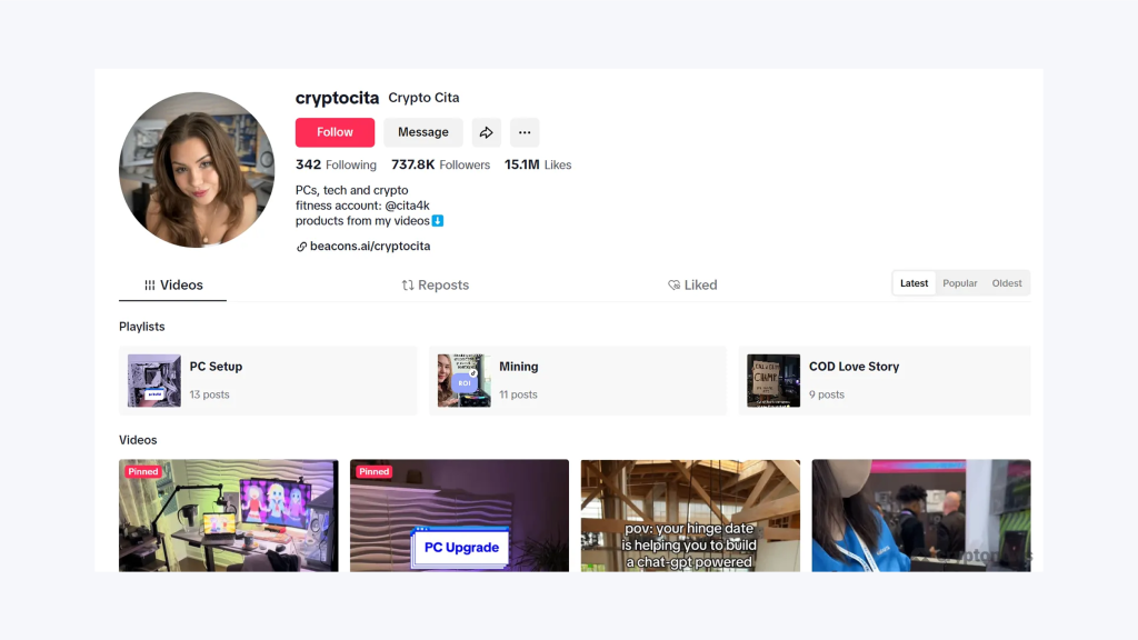 Cryptocita Crypto TikTok account